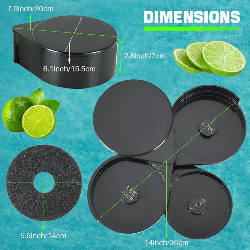 weyleity 3-Tier Bar Glass Rimmer Bartender Tool with Sponge | Margarita Salt Rimmer Set with 3-Tray, Black Plastic Salt Sugar Lime Juice Rimmer Box for Cocktails Margaritas - Image 2